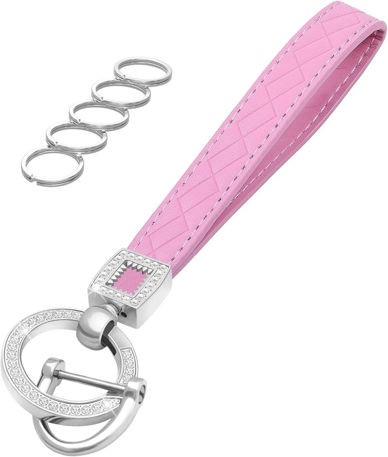 OHKYOOT Store Leather Wristlet Keychain,Wrist Keychain Car Key Chain with 5 Key Ring and Anti-Lost D Ring - Image 1